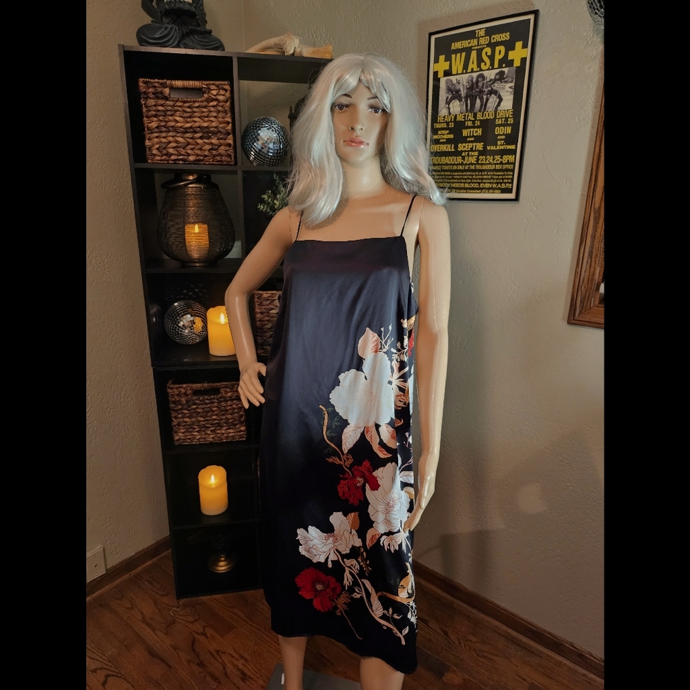 Silky black and floral dress